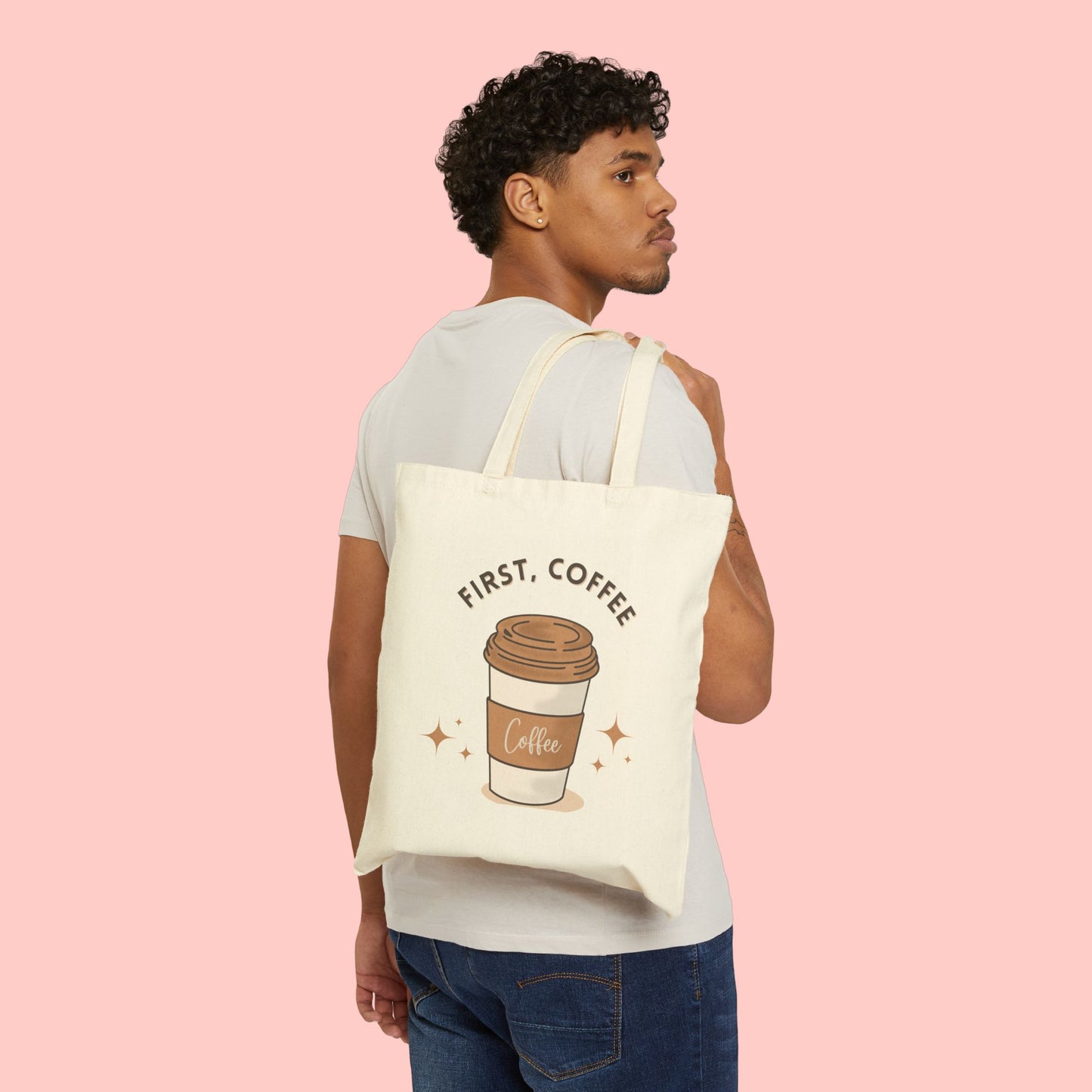 Cotton Canvas Tote Bag - First, Coffee