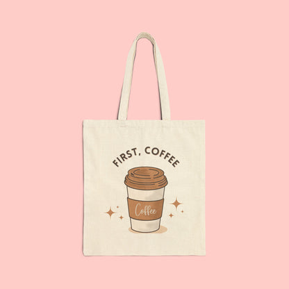 Cotton Canvas Tote Bag - First, Coffee
