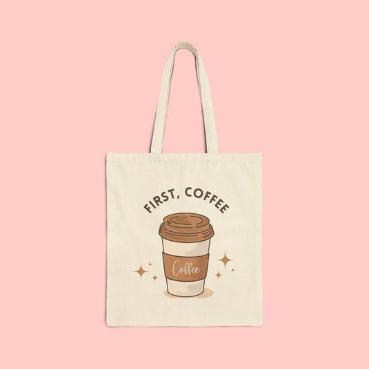 Cotton Canvas Tote Bag - First, Coffee